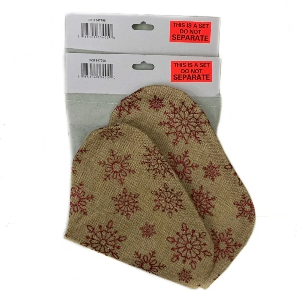 Christmas Stockings Burlap Snowflakes Ruffle Subtle Glitter Set of 2 Brown Red